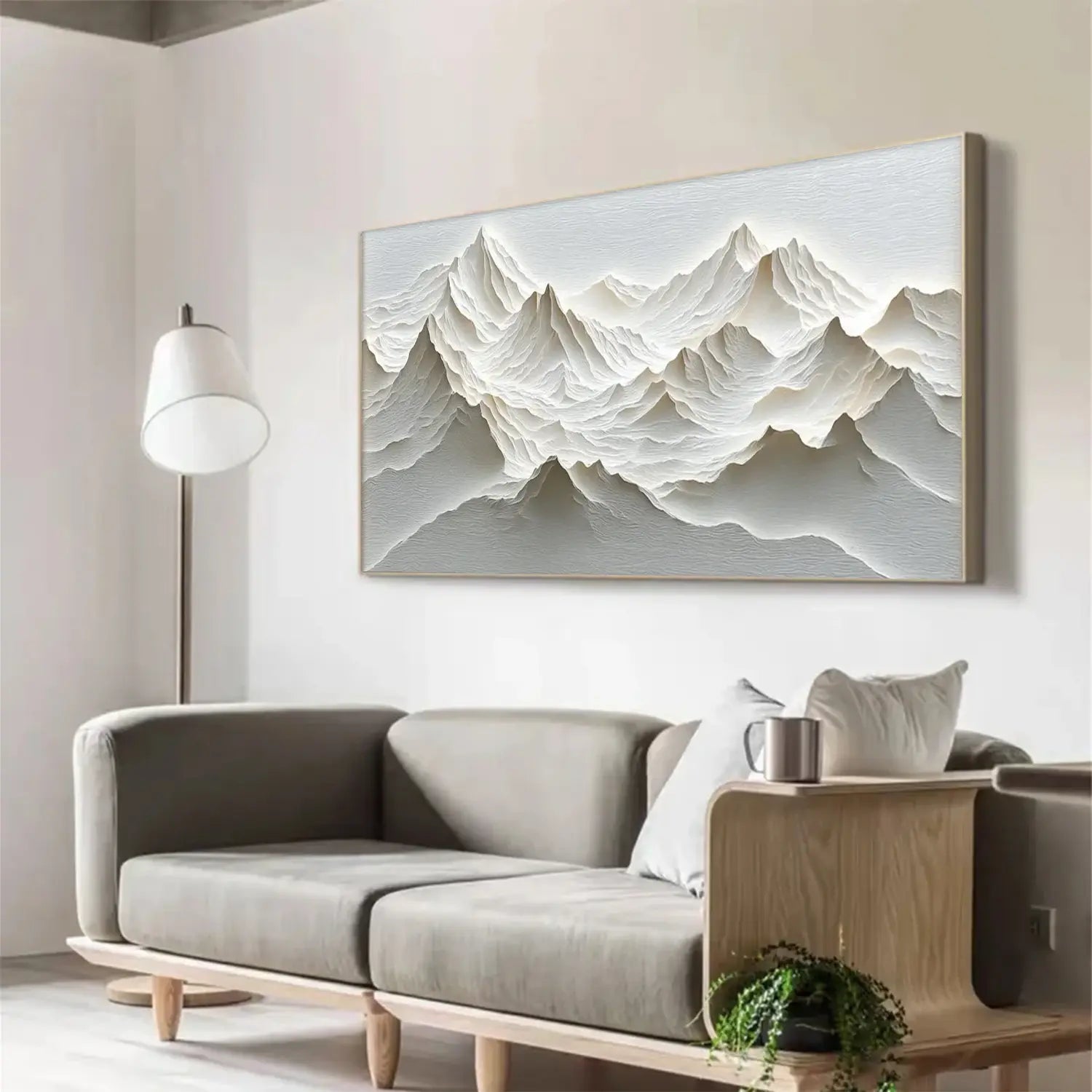 White Minimalistic Mountain Textured Art