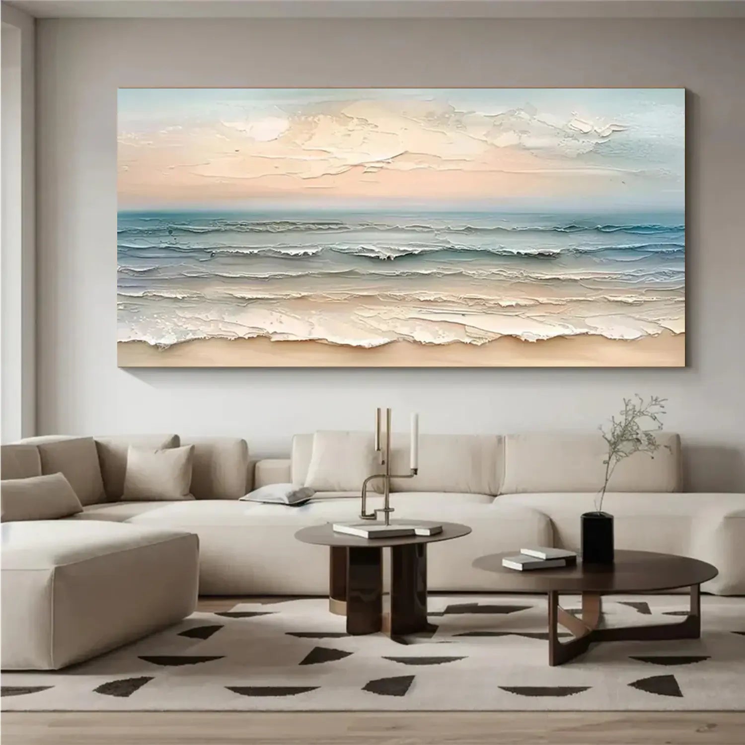 Colorful Abstract Ocean and Sky Textured Canvas Art