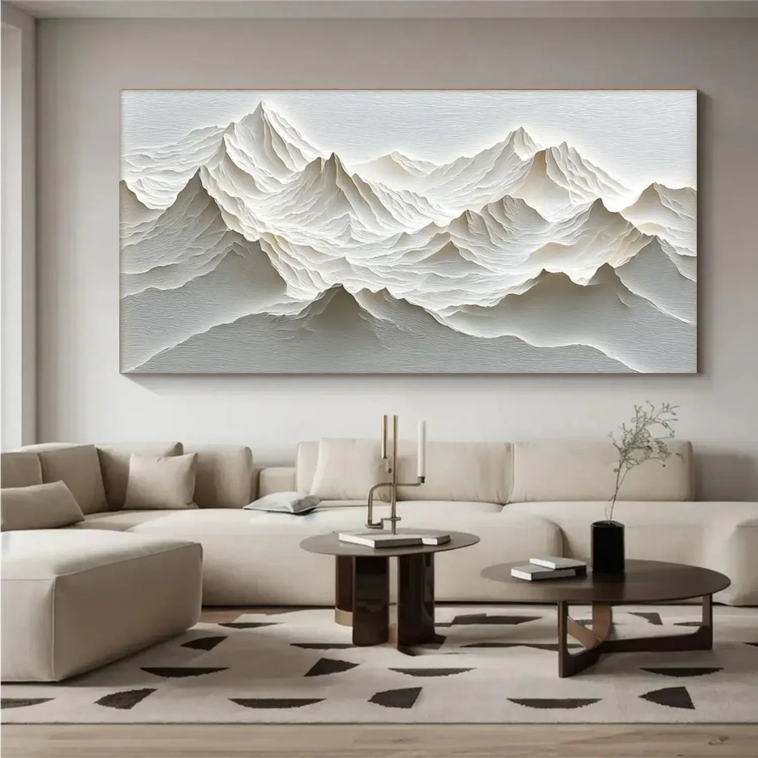 White Minimalistic Mountain Textured Art