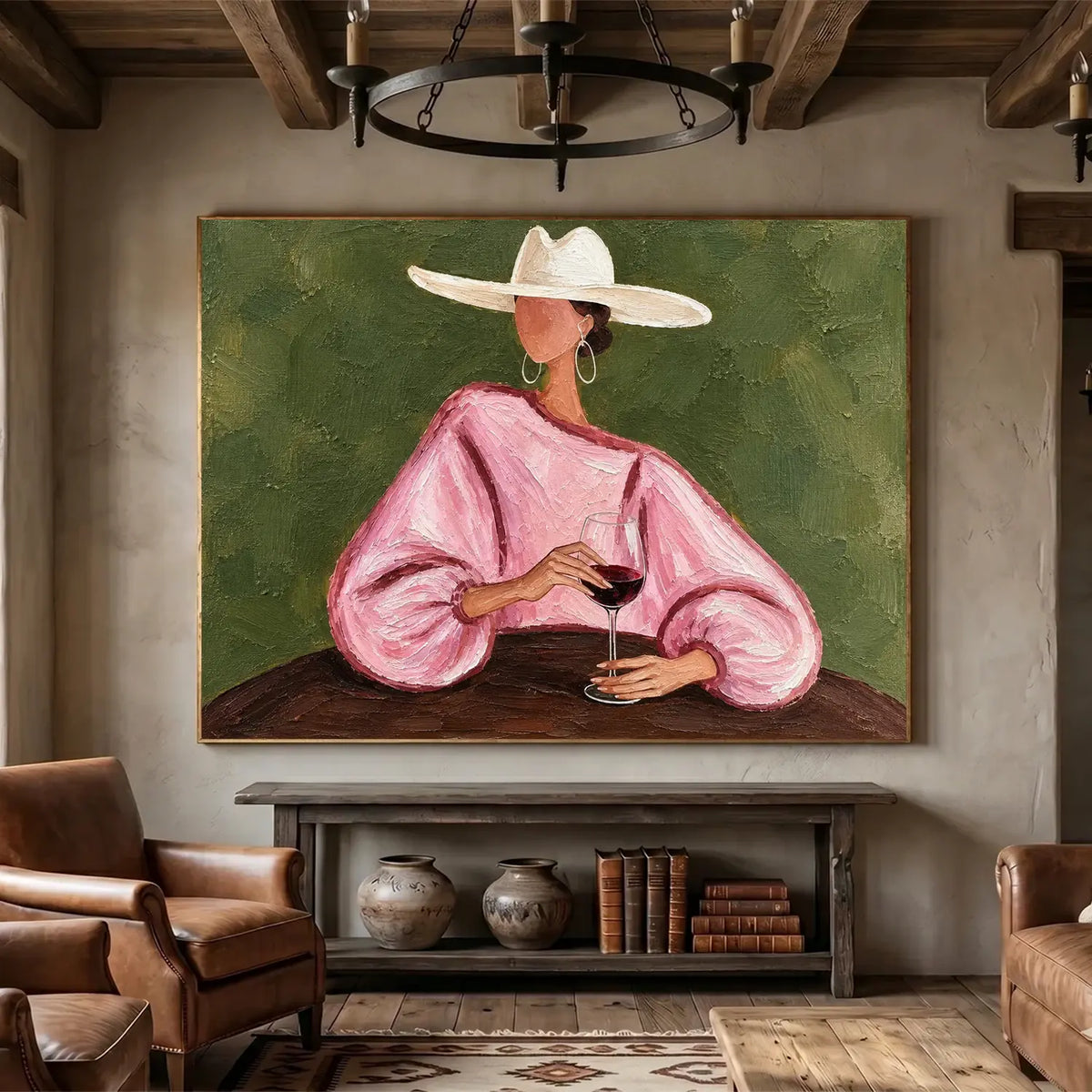 Vintage Americana Art Pink Sleeves Hold Wine #VA101