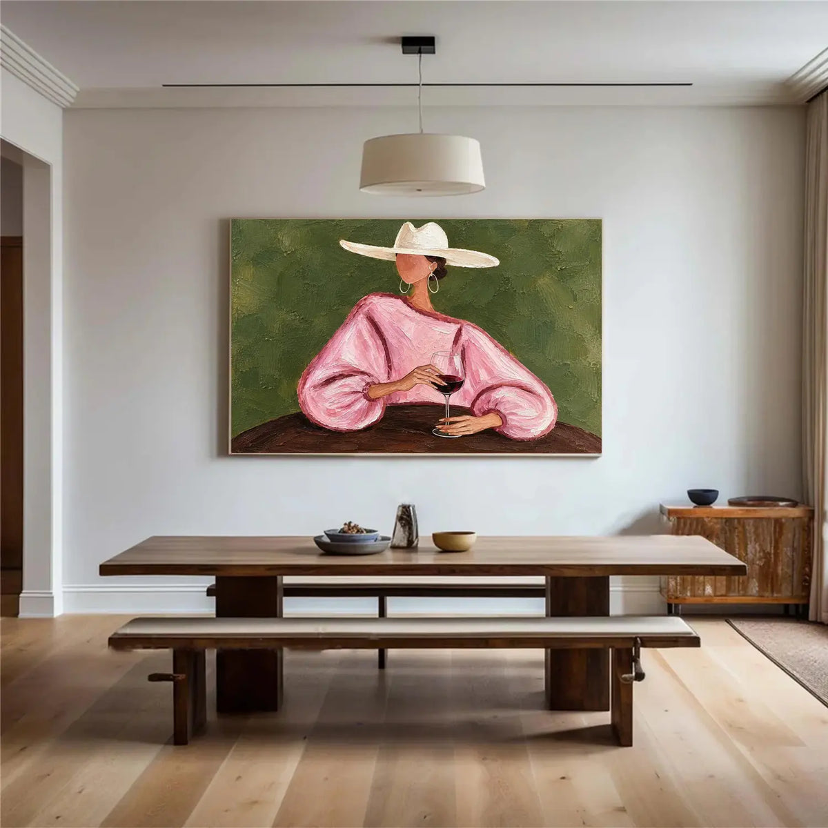 Vintage Americana Art Pink Sleeves Hold Wine #VA101