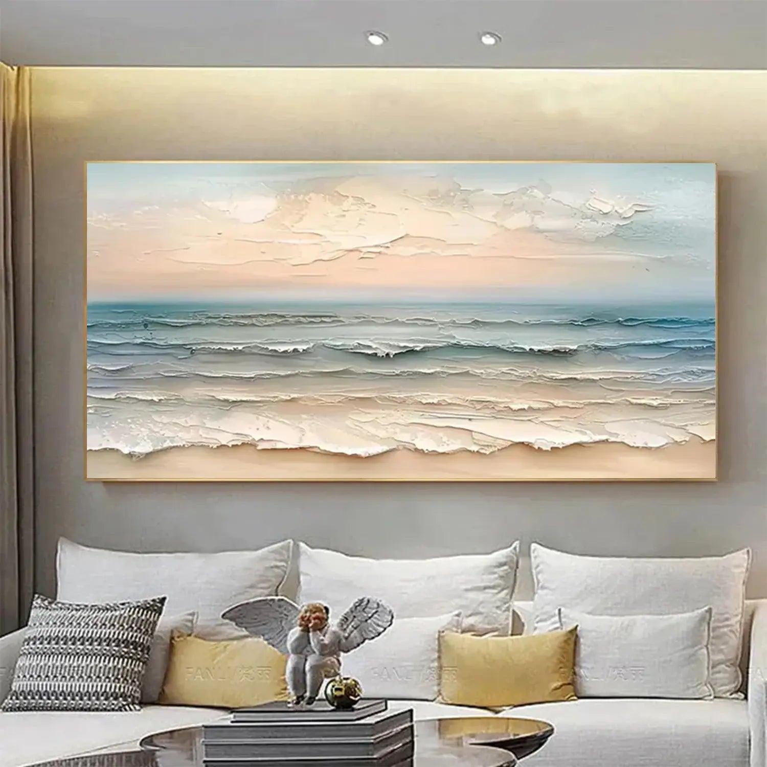 Colorful Abstract Ocean and Sky Textured Canvas Art