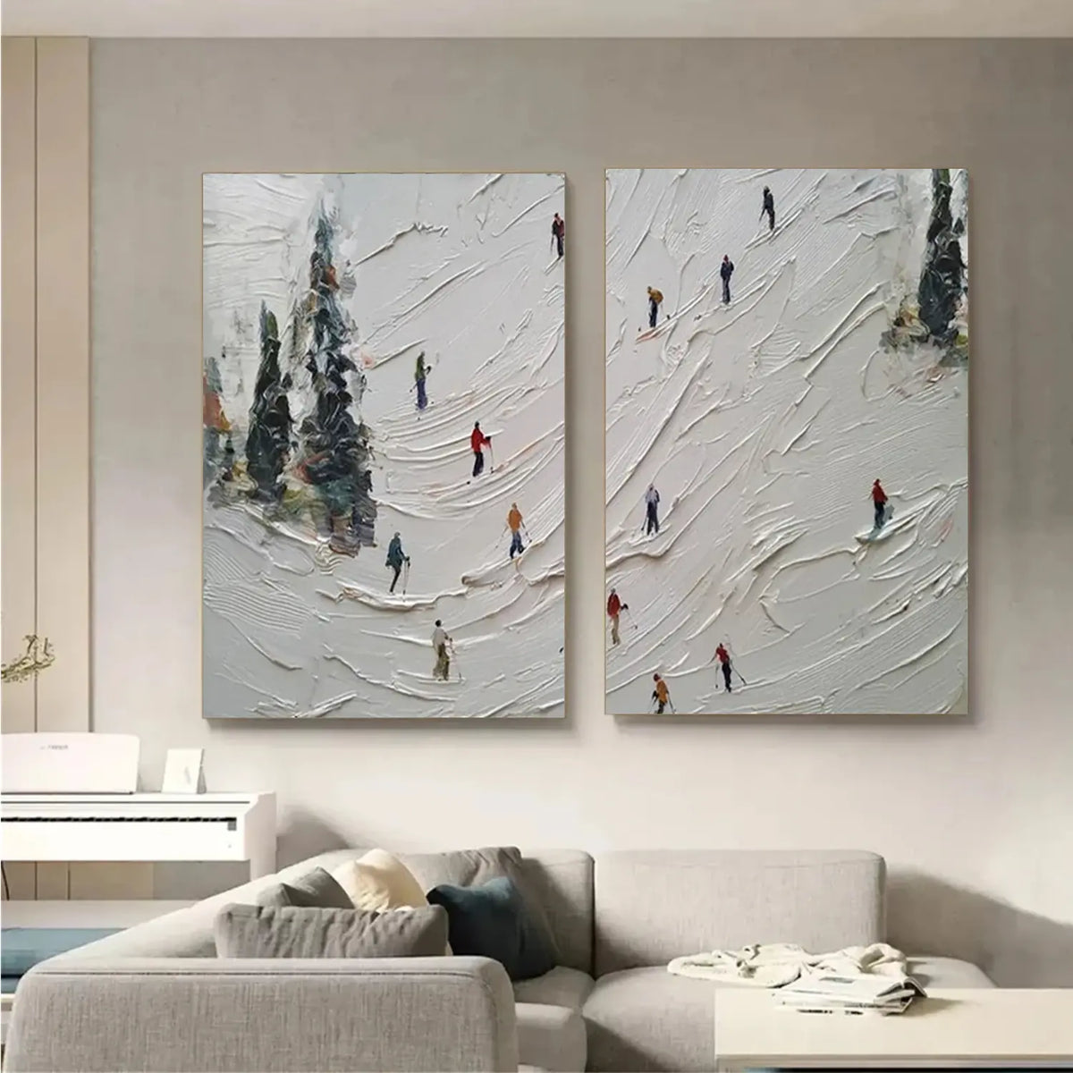 Skiing Sports Textured Wall Art Set of 2 #SC016