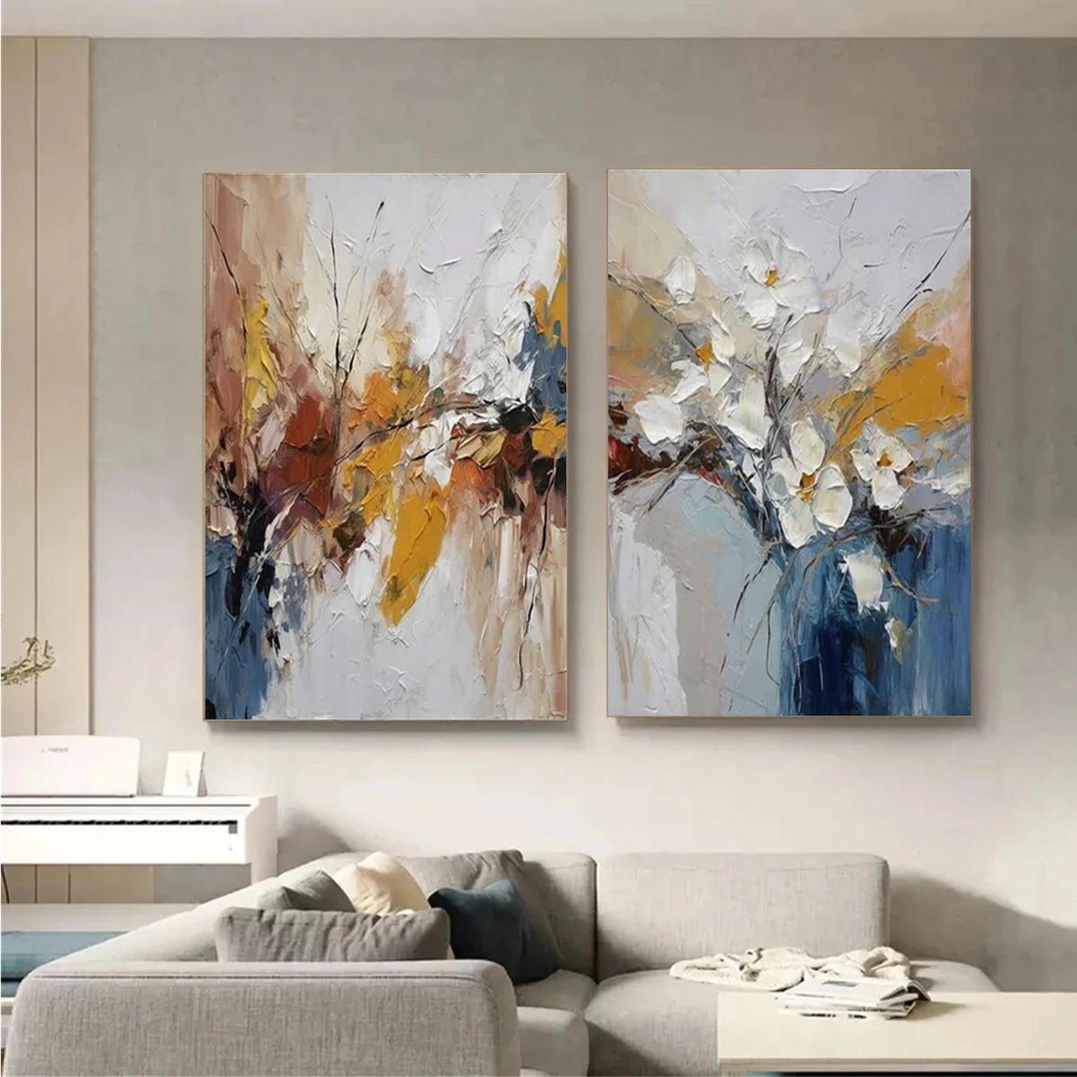 Abstract Flower And Tree Textured Canvas Art Set of 2 #FT068