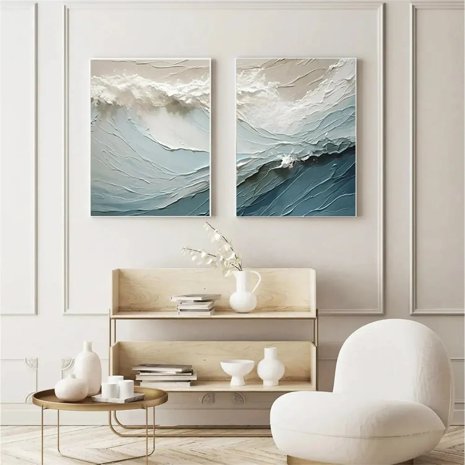 Minimalist Ocean And Sky Textured Canvas Art Set of 2