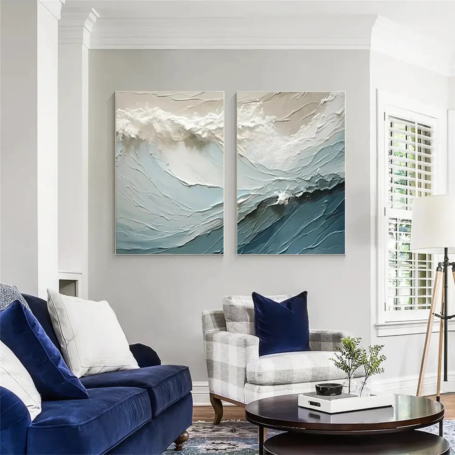 Minimalist Ocean And Sky Textured Canvas Art Set of 2
