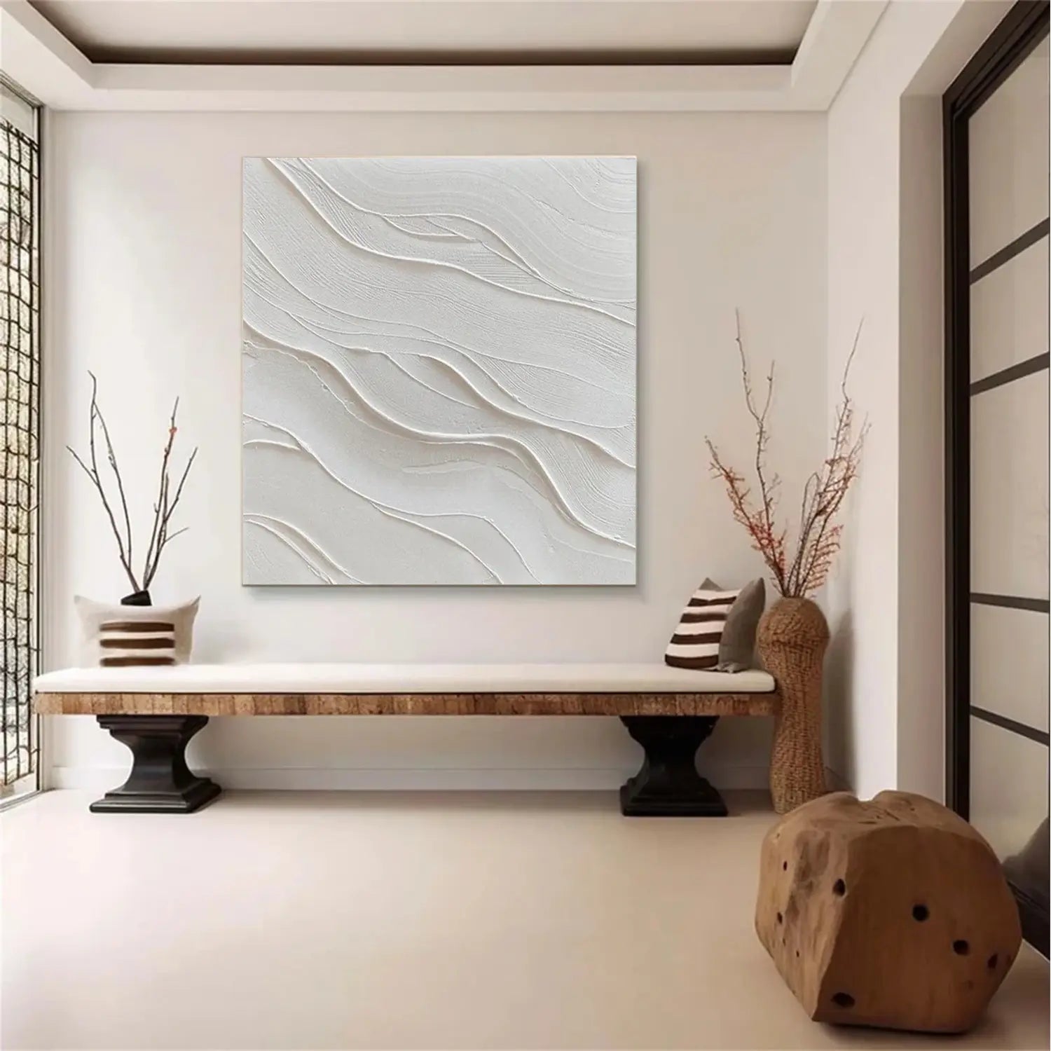 White Minimalist Textured Canvas Art #MW009