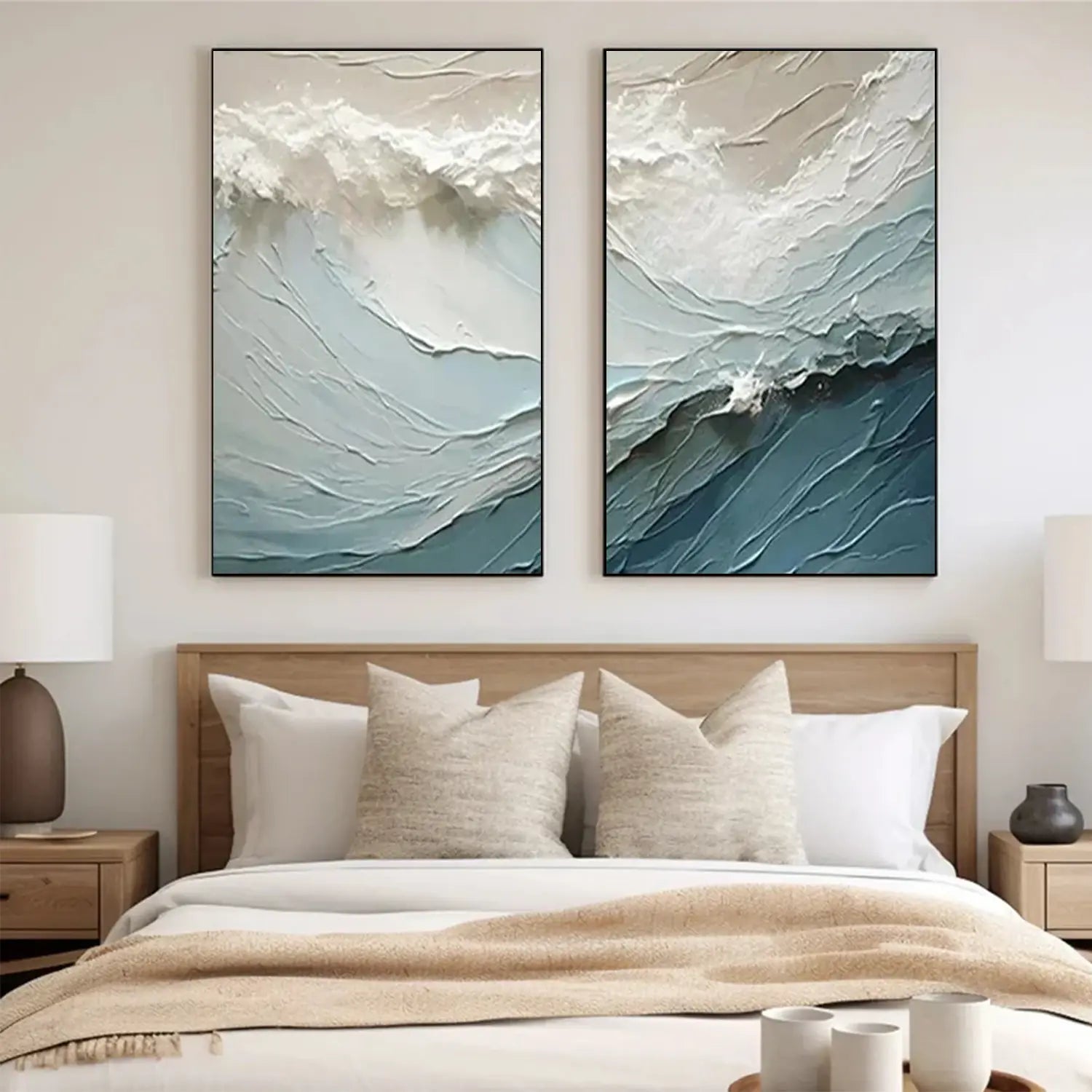 Minimalist Ocean And Sky Textured Canvas Art Set of 2