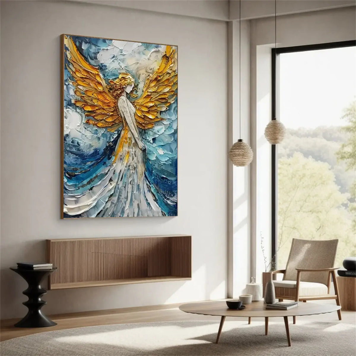 Abstract Angel Portrait Textured Canvas Art #LA002