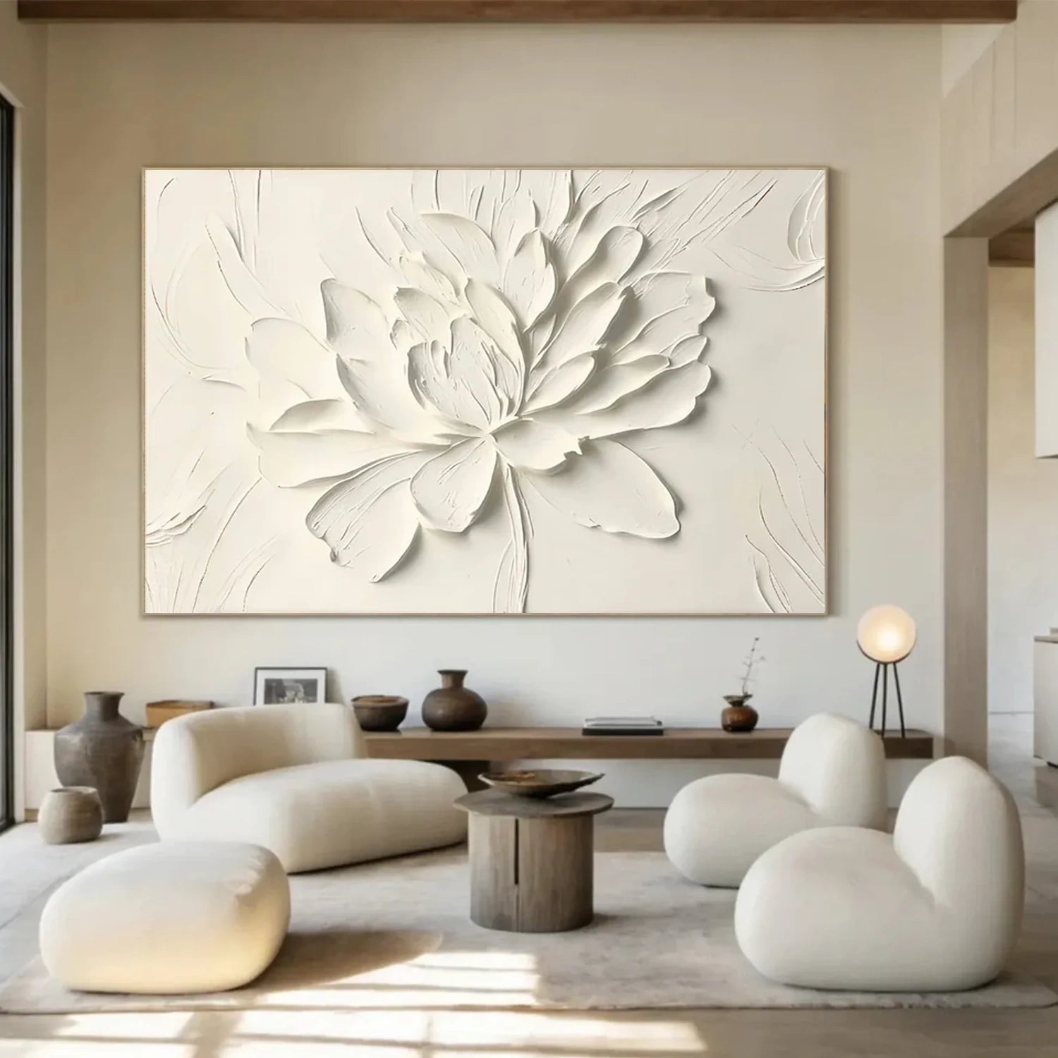 White Flower & Tree Abstract Textured Wall Art