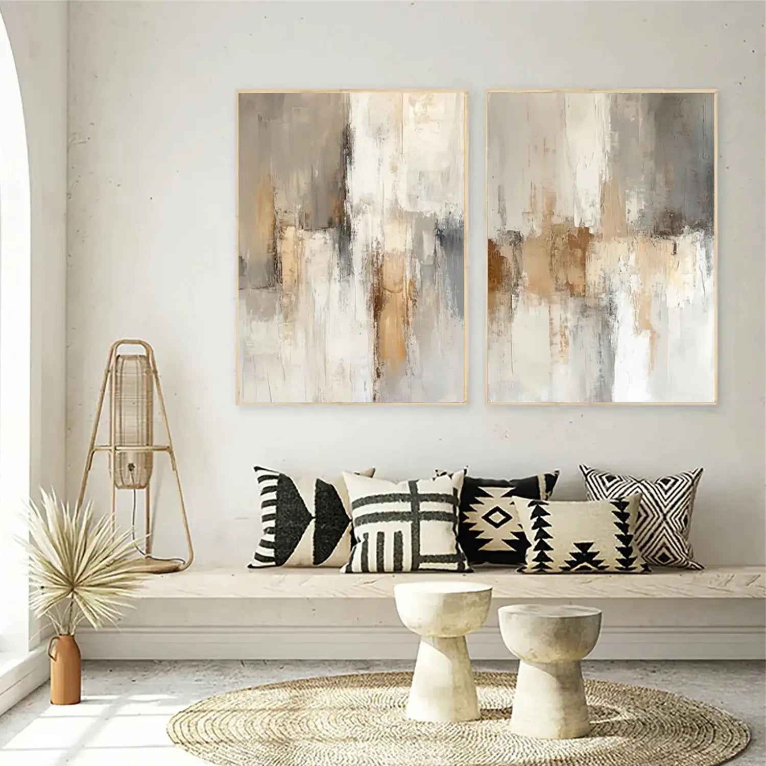 Beige and Brown Abstract Canvas Wall art Set of 2