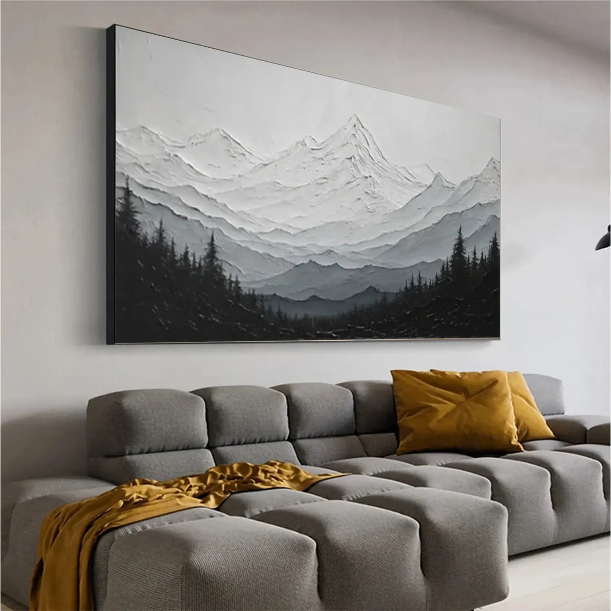 Black and White Minimalist Mountain Textured Canvas Art #BM007