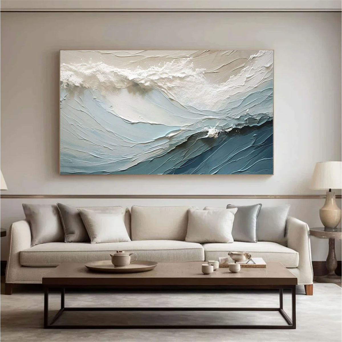 Abstract Ocean And Sky Textured Canvas Art #OS069