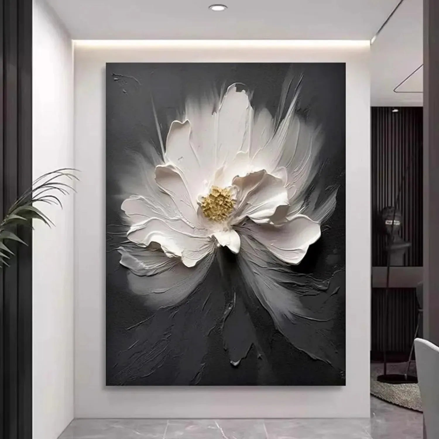 Black and White Flower Abstract Textured Wall Art #FP112