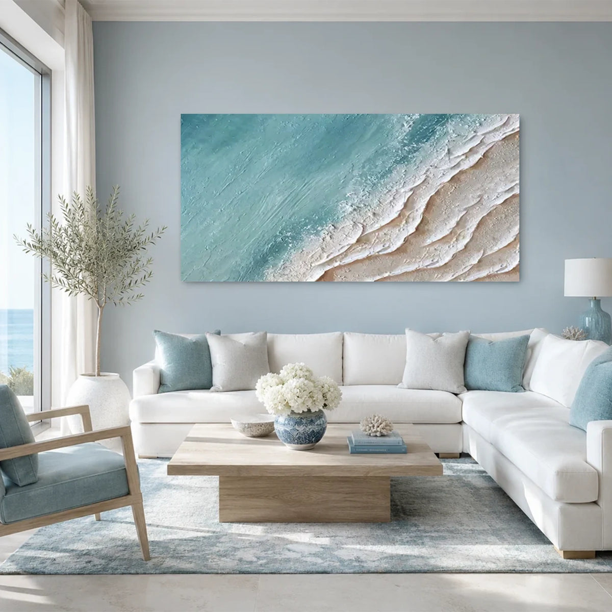 Ocean And Sky Textured Canvas Art #OS072
