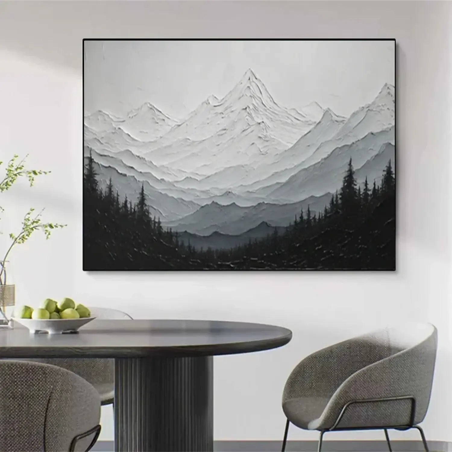 Black and White Minimalist Mountain Textured Canvas Art #BM007