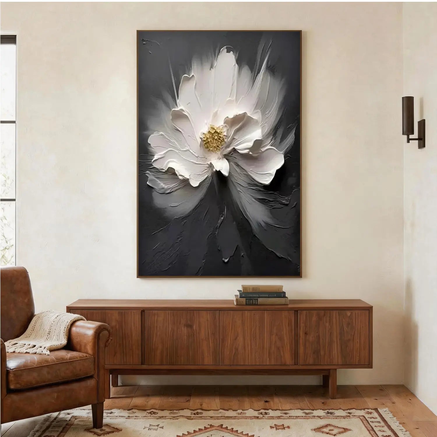 Black and White Flower Abstract Textured Wall Art