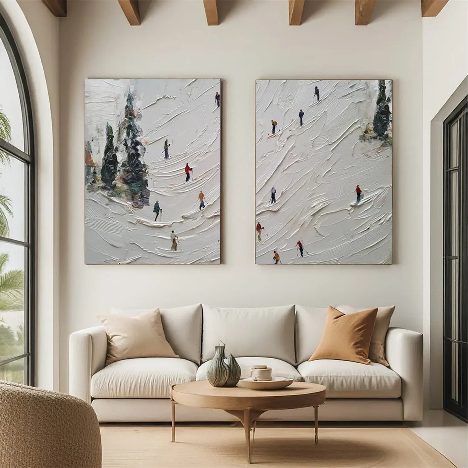 Skiing Sports Textured Wall Art Set of 2 #SC016