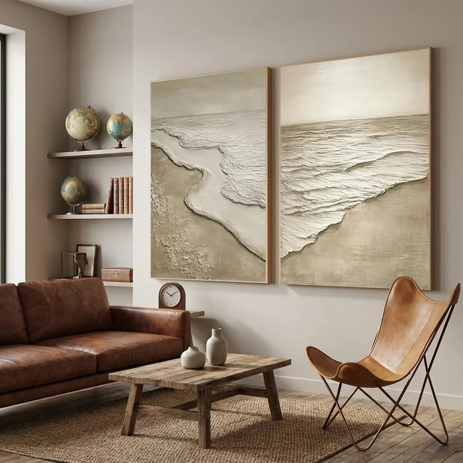 Ocean and Sky Textured Painting Canvas Set of 2