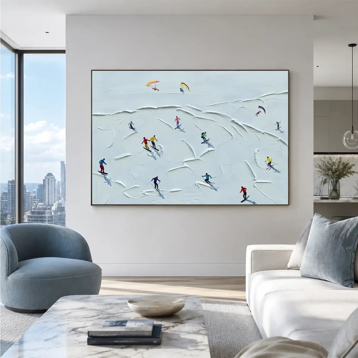 Skiing Sports Textured Wall Art #SC015