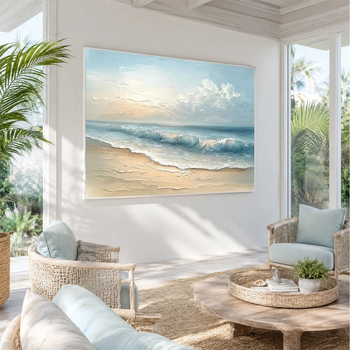 Abstract Ocean And Sky Textured Canvas Art #OS066