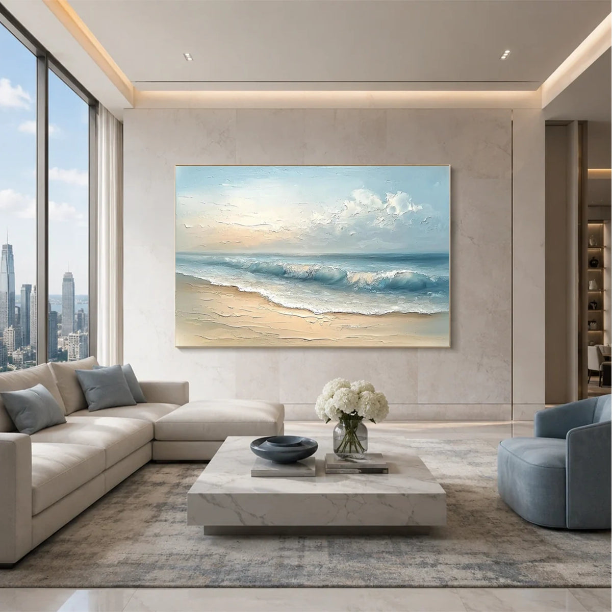 Abstract Ocean And Sky Textured Canvas Art #OS066