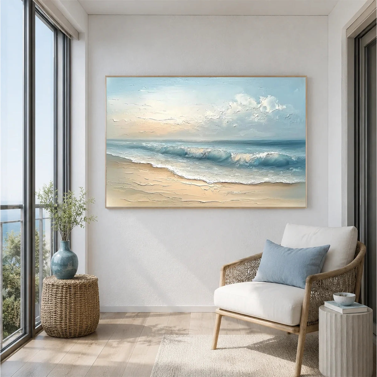 Abstract Ocean And Sky Textured Canvas Art #OS066