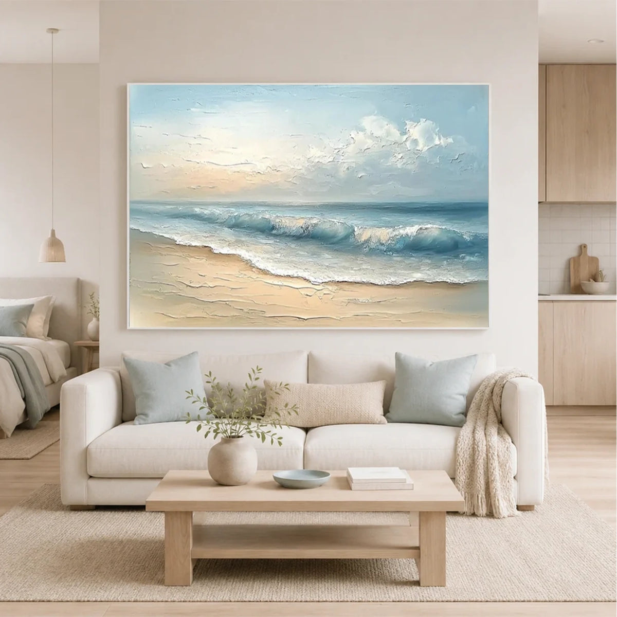 Abstract Ocean And Sky Textured Canvas Art #OS066
