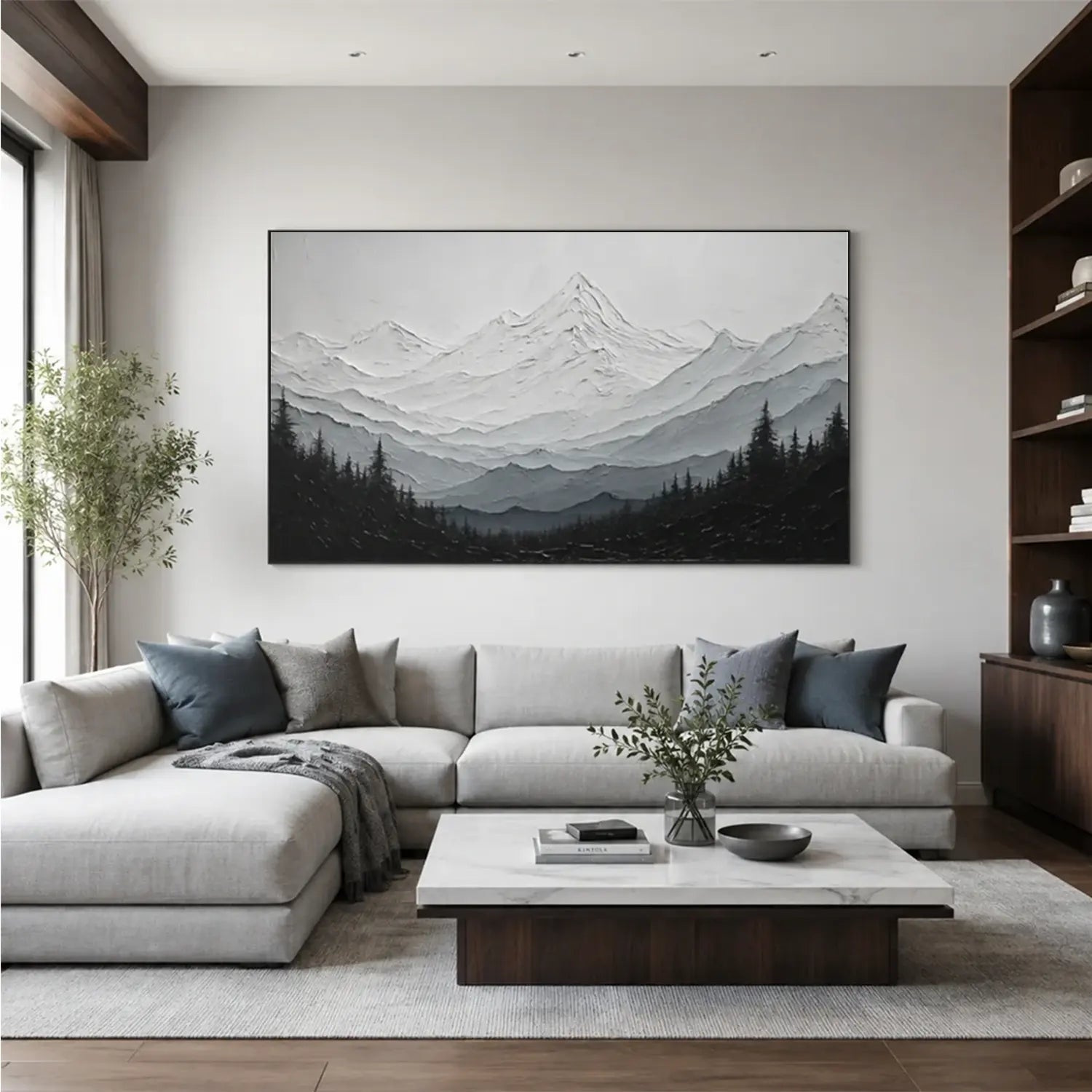 Black and White Minimalist Mountain Textured Canvas Art #BM007