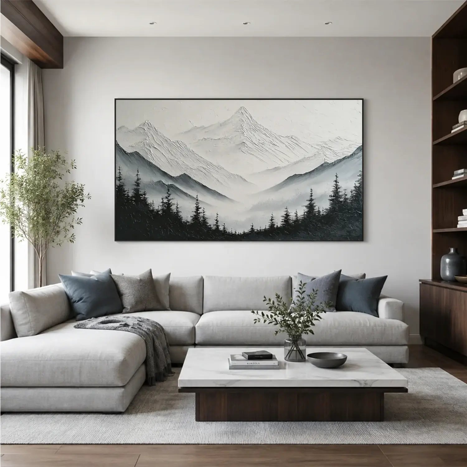 Black and White Minimalist Mountain Textured Canvas Art #BM008