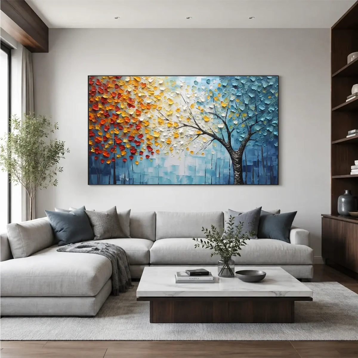 Colorful Flower And Tree Textured Canvas Art #FT071