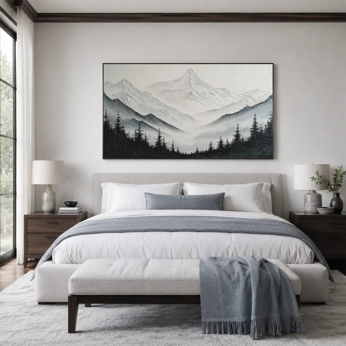 Black and White Minimalist Mountain Textured Canvas Art #BM008