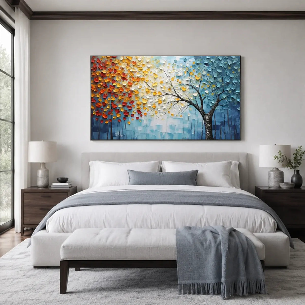 Colorful Flower And Tree Textured Canvas Art #FT071