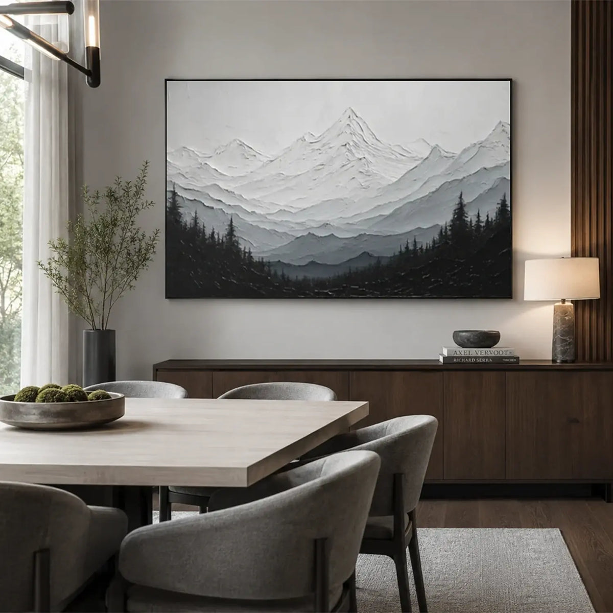 Black and White Minimalist Mountain Textured Canvas Art #BM007