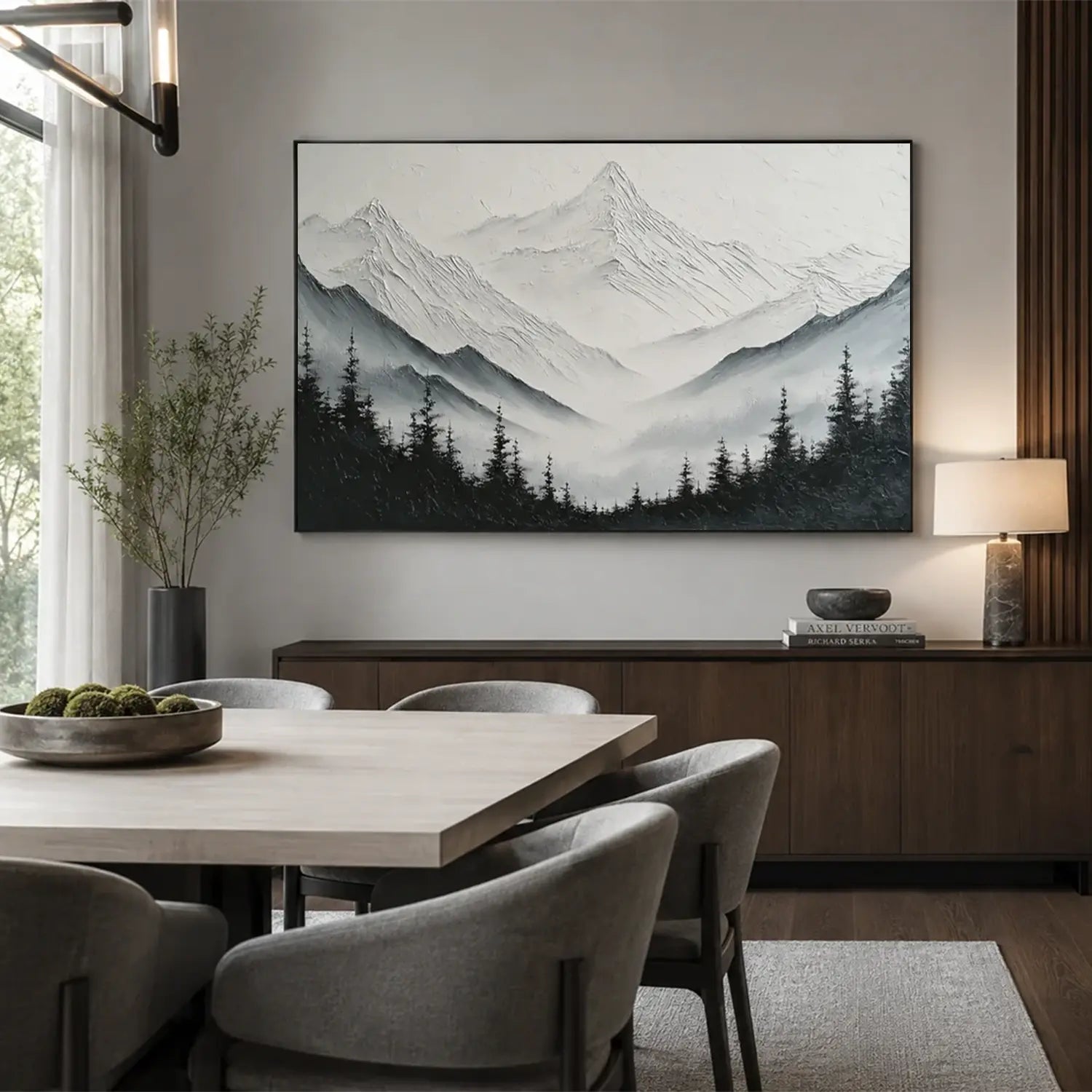 Black and White Minimalist Mountain Textured Canvas Art #BM008