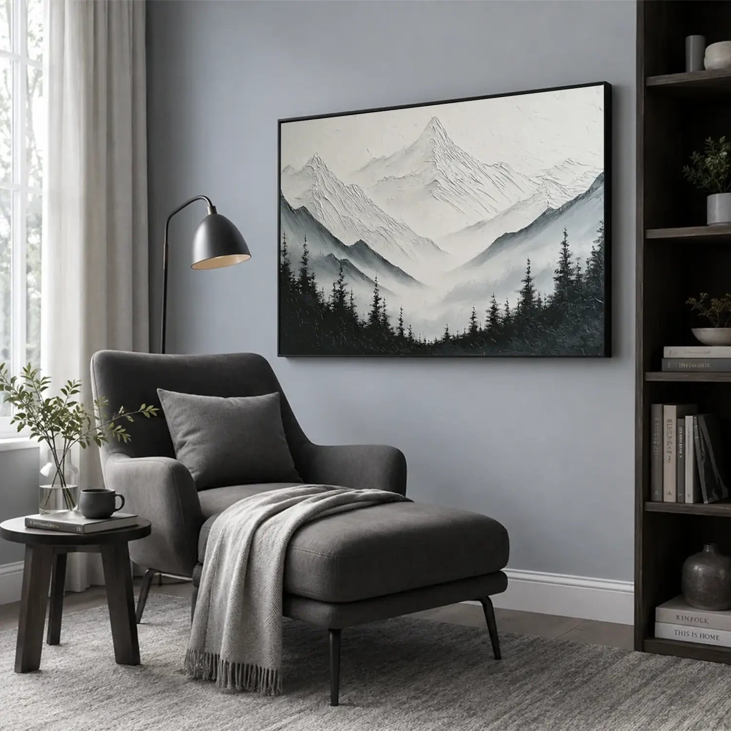 Black and White Minimalist Mountain Textured Canvas Art #BM008