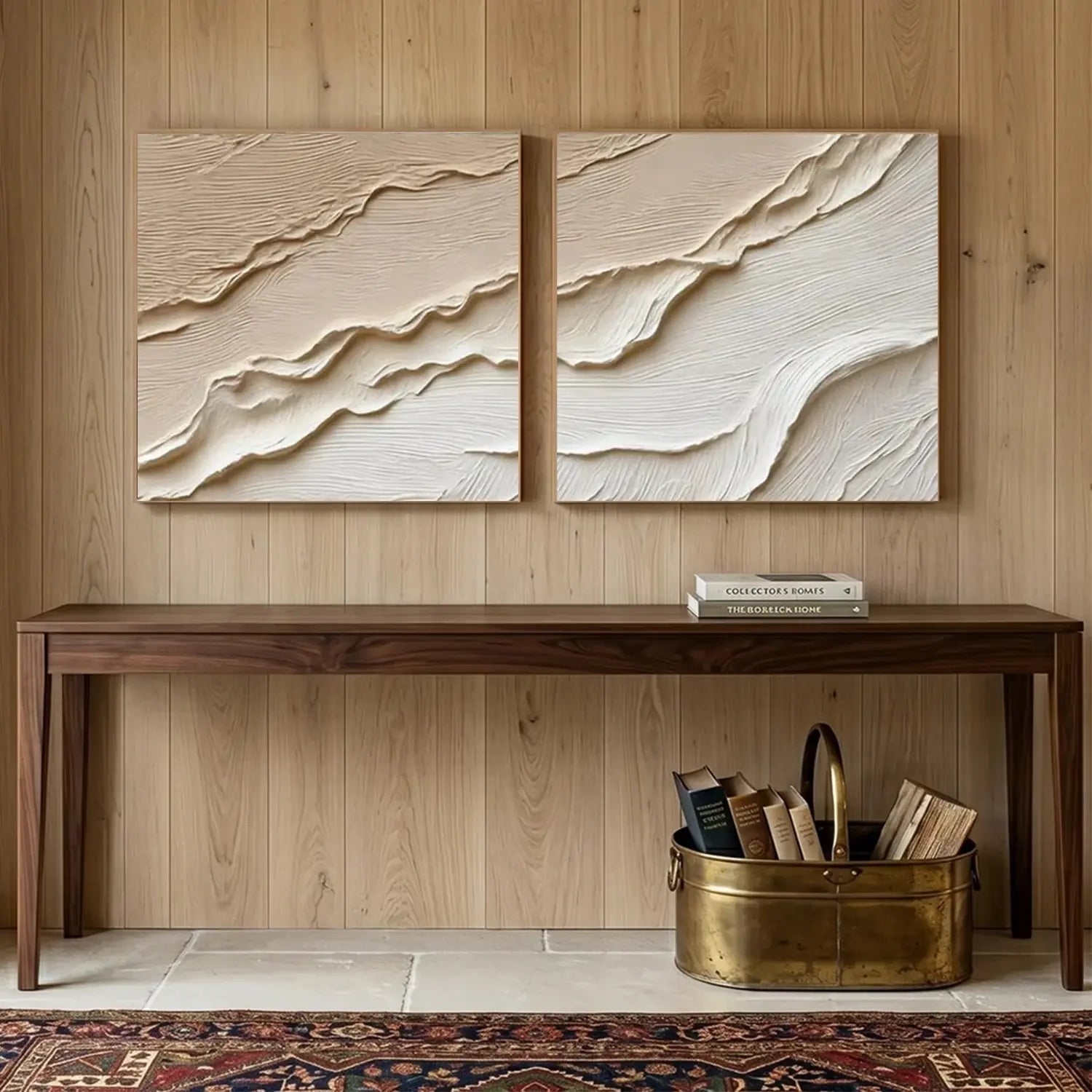 Beige and Brown Minimalist Textured Canvas Art Set of 2 #MW013
