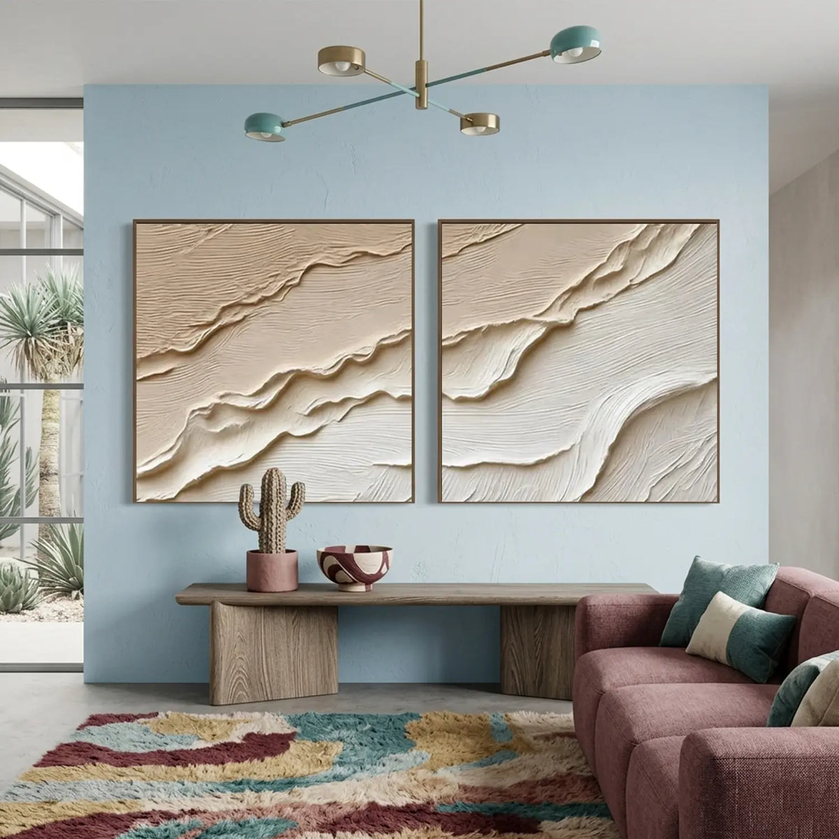 Beige and Brown Minimalist Textured Canvas Art Set of 2 #MW013