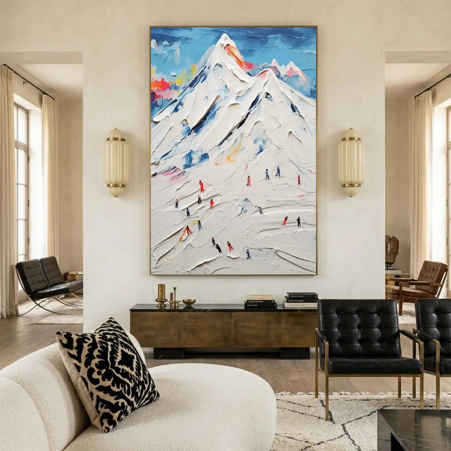 Skiing Sports Textured Painting Canvas