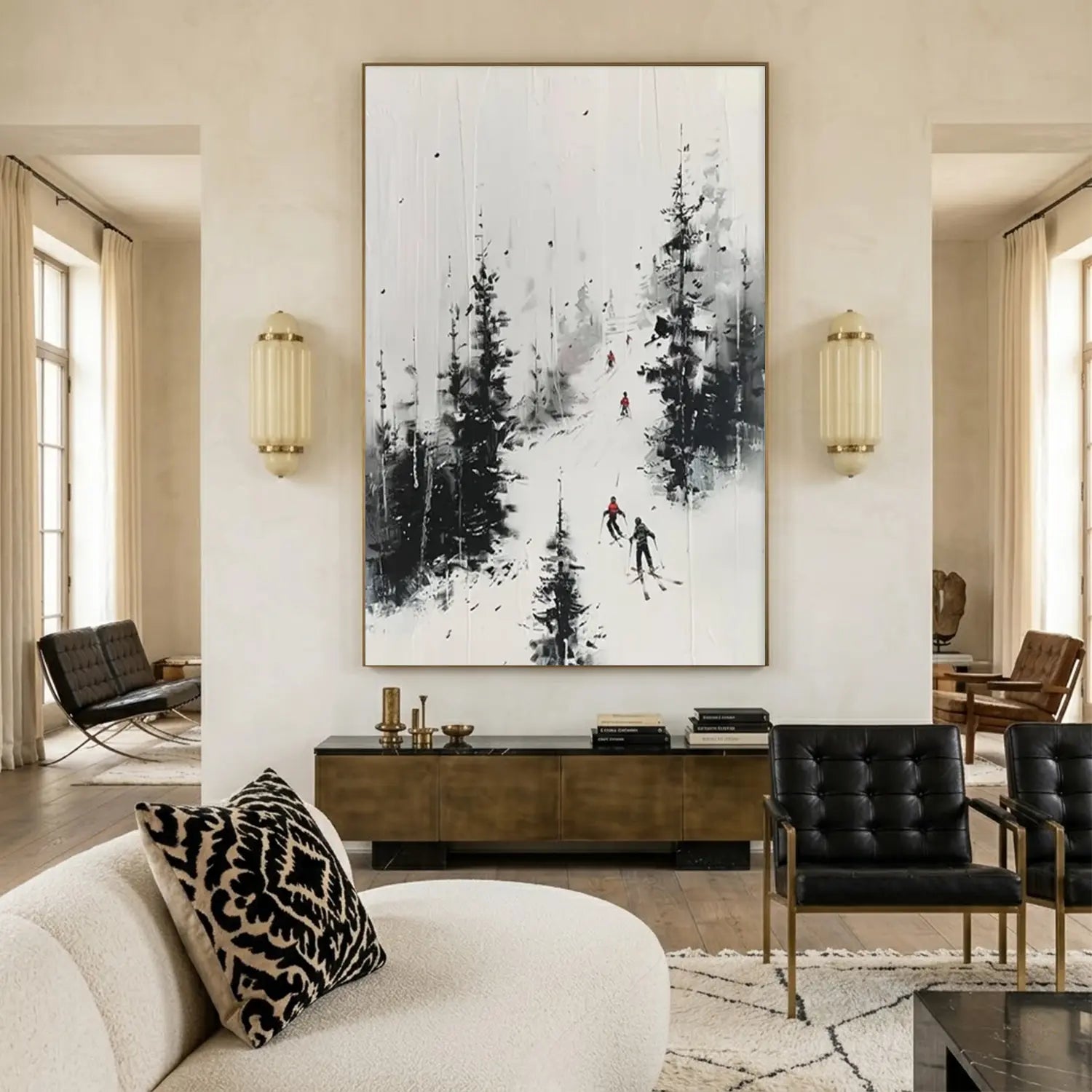 Skiing Sport Art Textured Painting Canvas