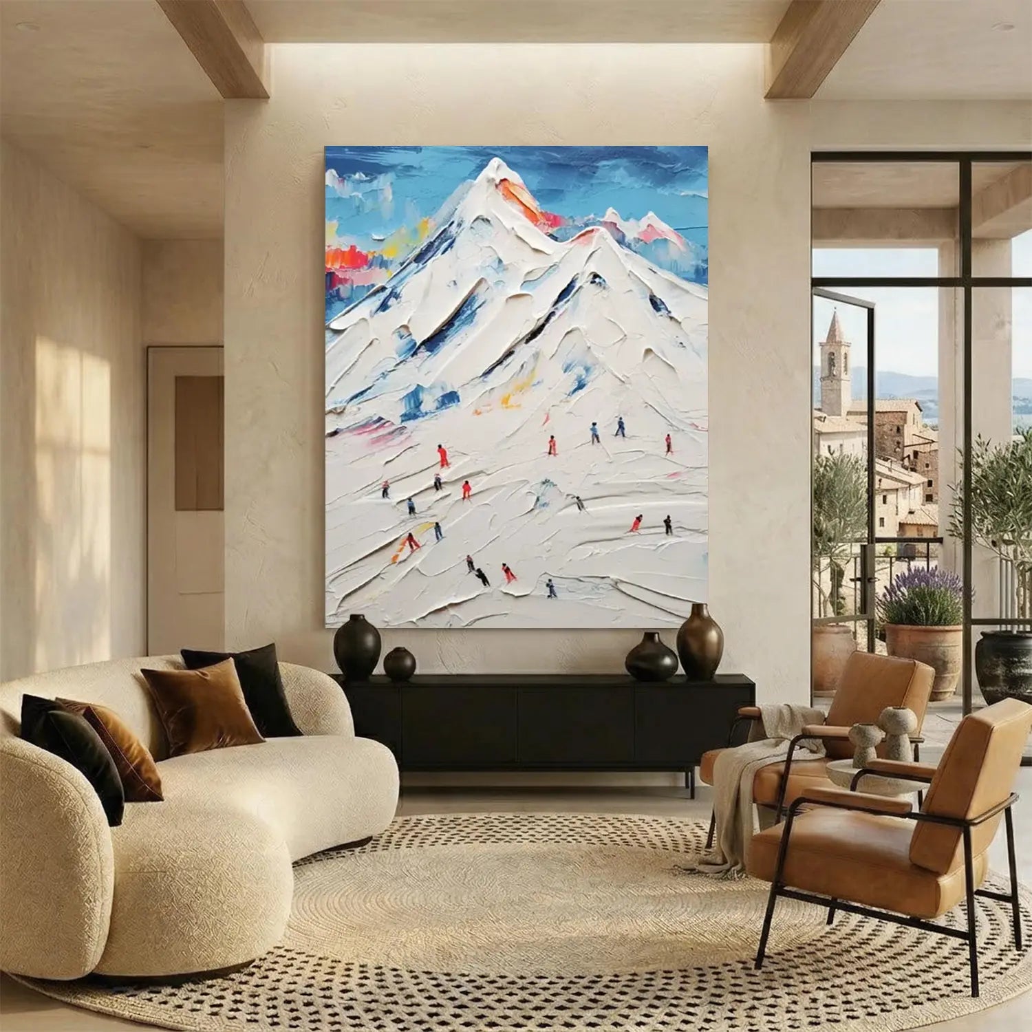 Skiing Sports Textured Painting Canvas