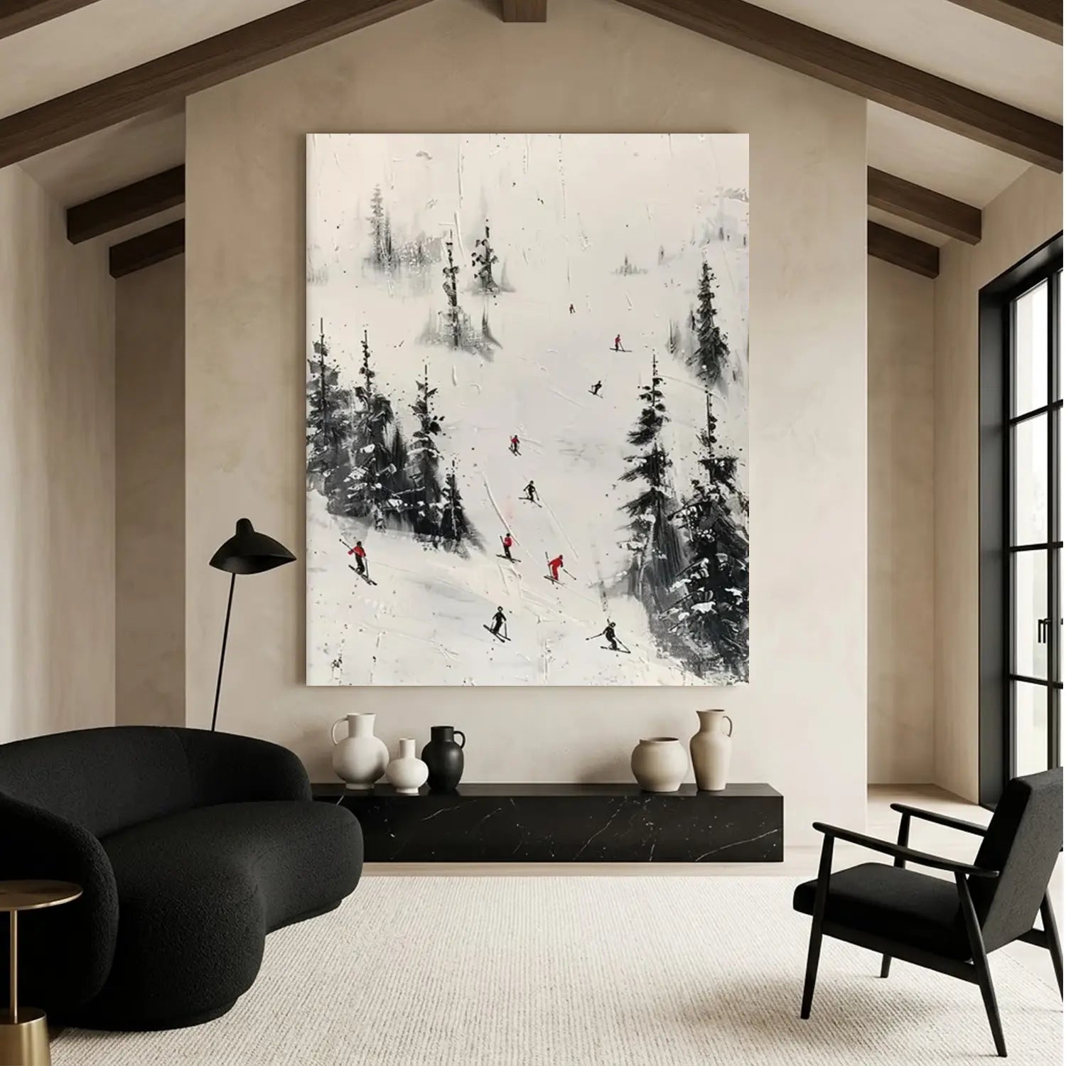 Skiing Sport Art Textured Painting Canvas