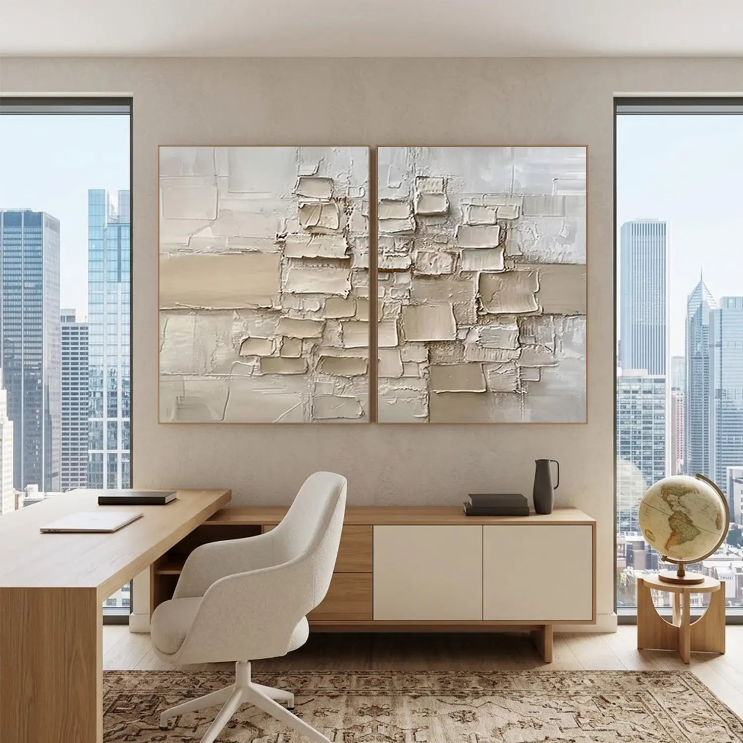 Beige Abstract Textured Set of 2 Wall Art