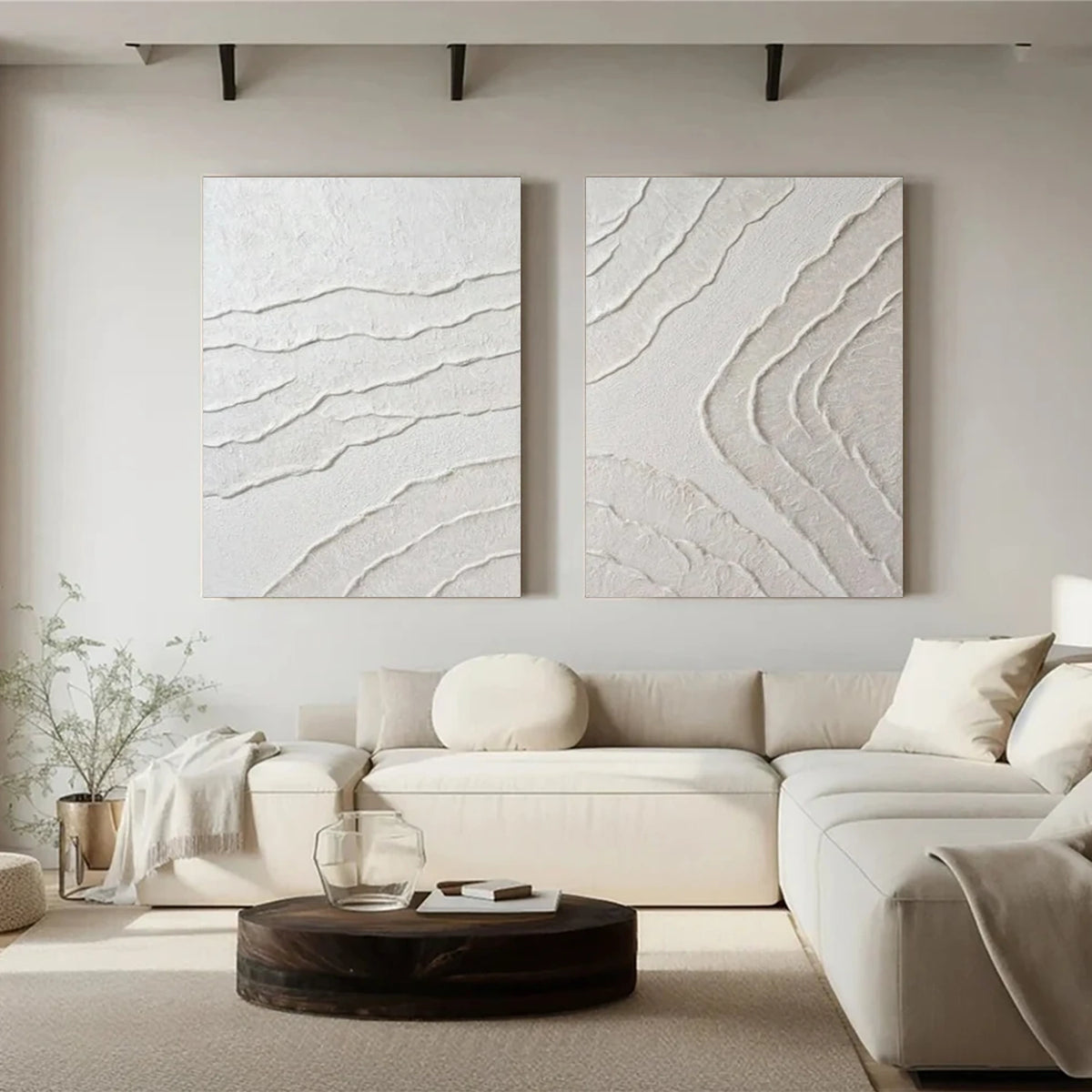 White Minimalist Textured Wall Art Set of 2 #MW017