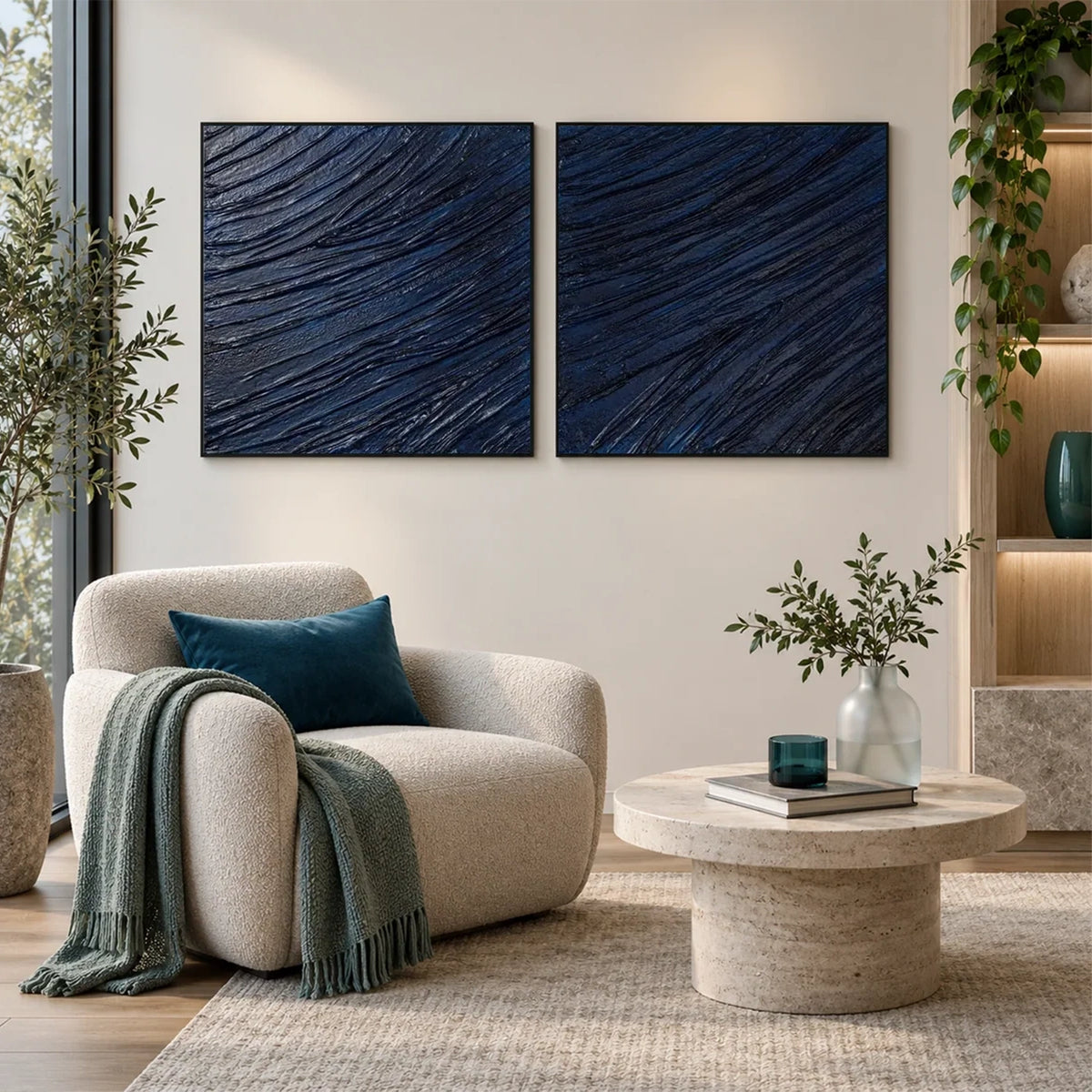 Blue Minimalist Textured Canvas Art Set of 2 #MW021