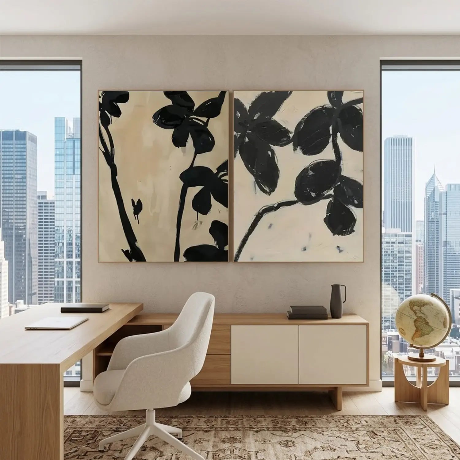 Black and Beige Wabi Sabi Canvas Art Set of 2