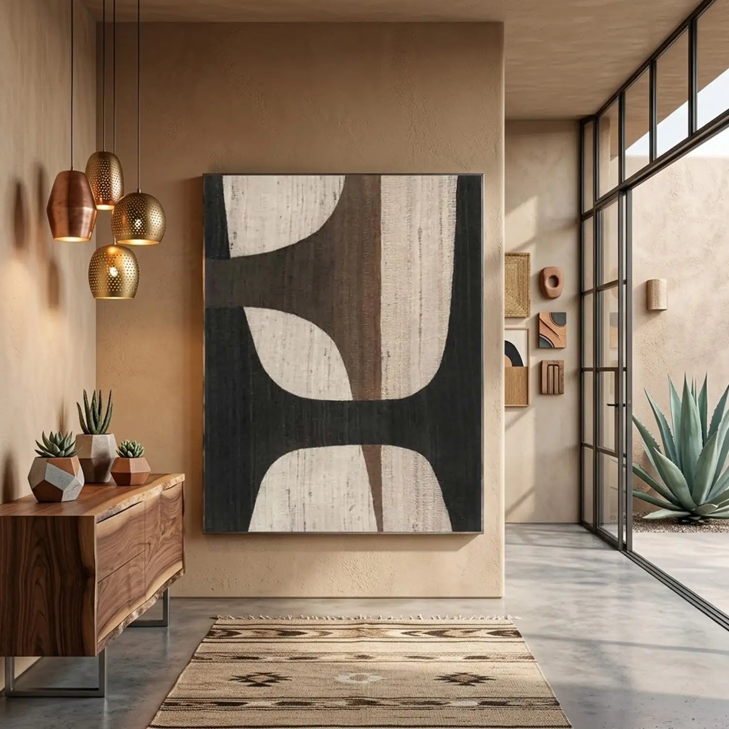 Oversize Large Wabi Sabi Abstract Painting on Canvas Minimalistic Wall Art, Black and Beige #WS018