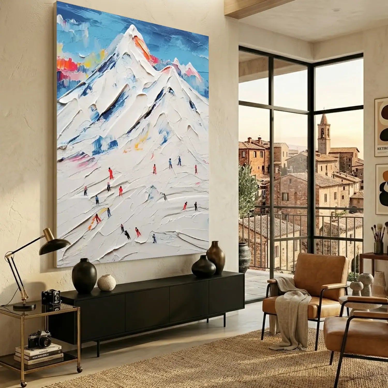 Skiing Sports Textured Painting Canvas