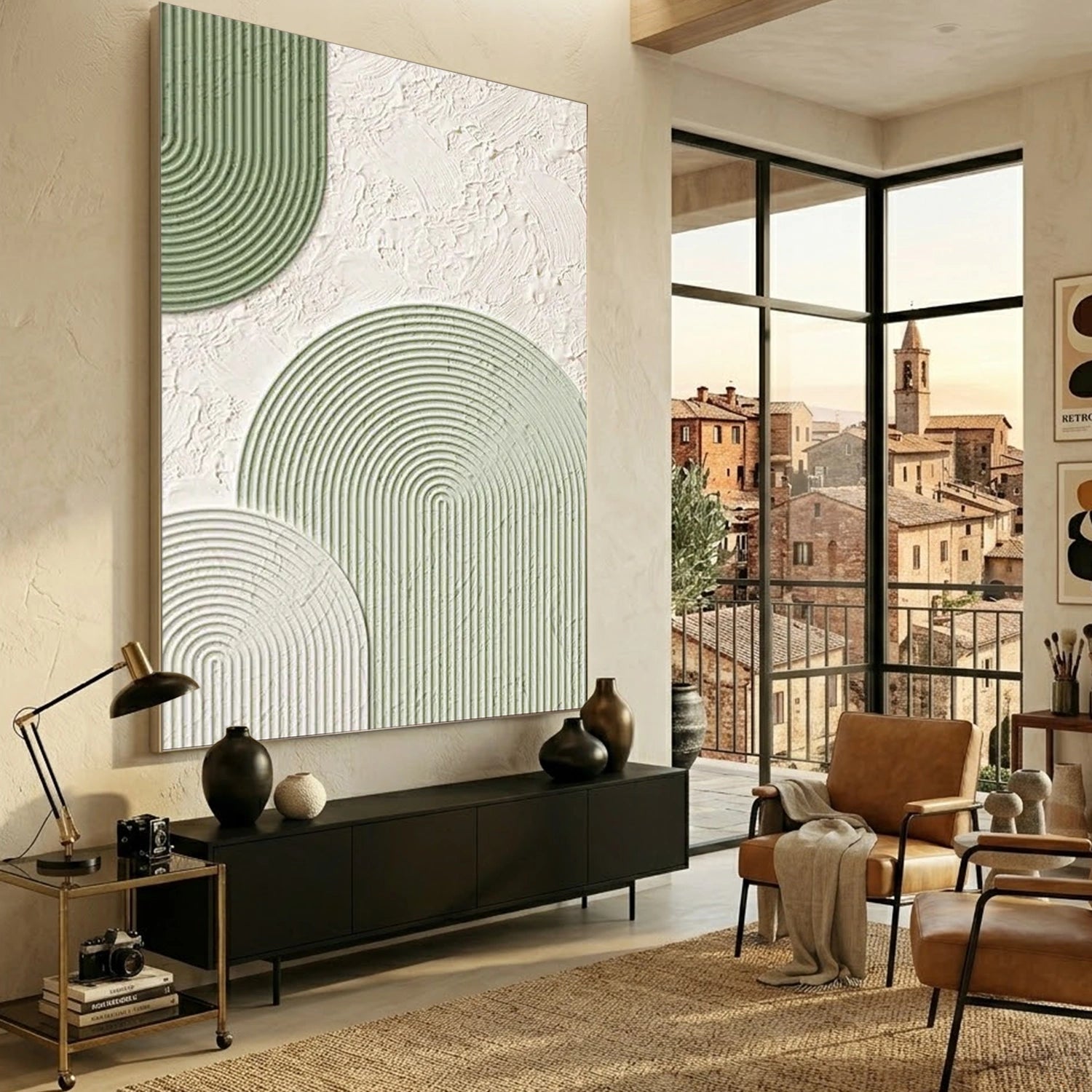 Green Minimalist Textured Painting Canvas