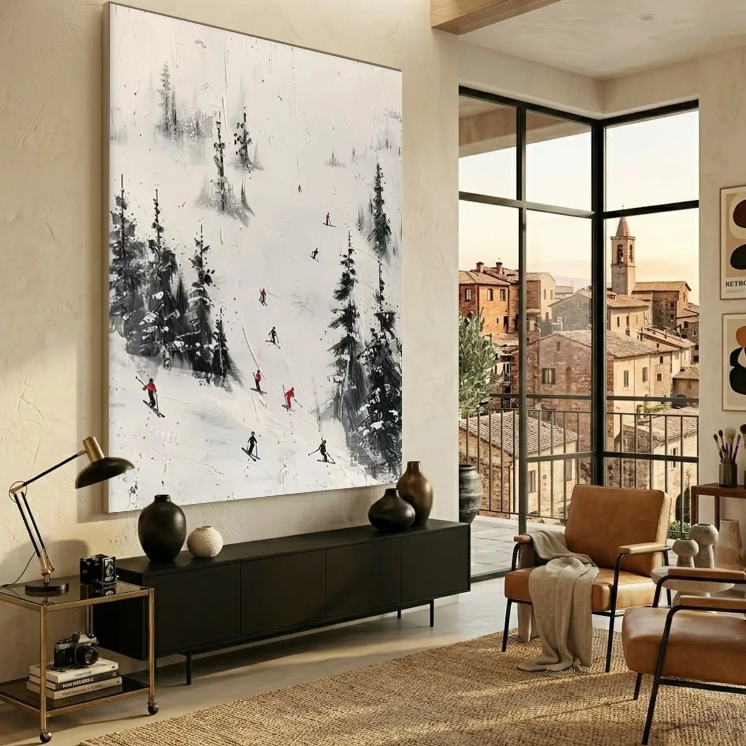 Skiing Sport Art Textured Painting Canvas